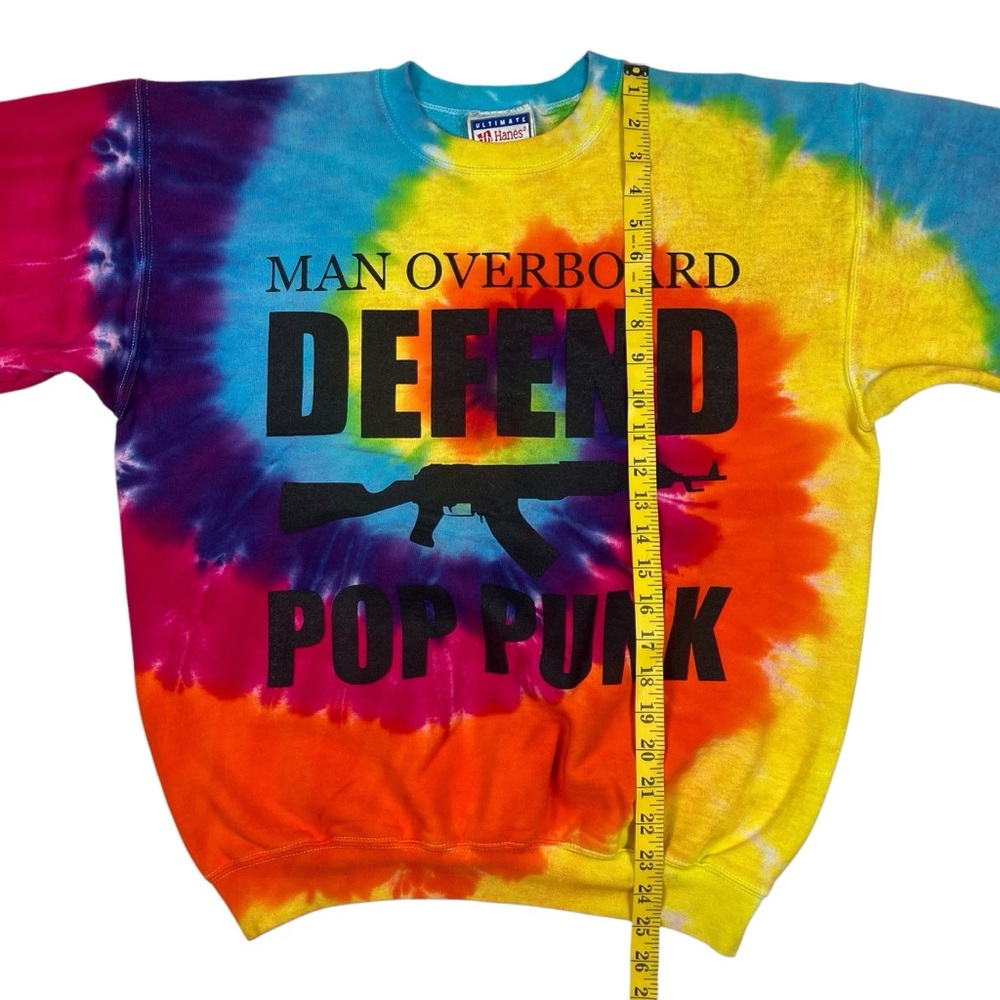 Y2K Man Overboard Band Defend Pop Punk Tie Dye Crew Neck Sweatshirt Hanes - Picture 13 of 16